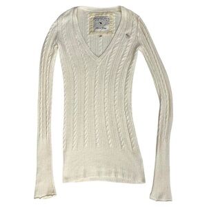 Vintage 2000s Y2K Abercrombie & Fitch White Ribbed V- Neck Sweater Top Small